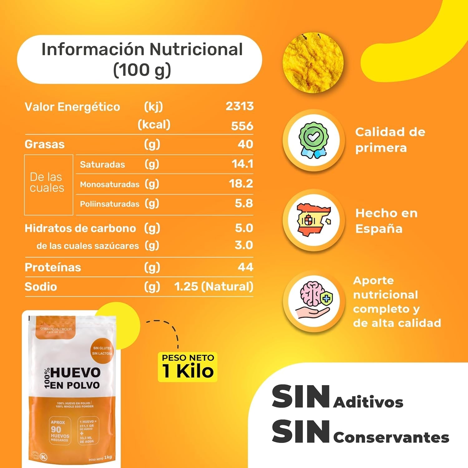 Eipoeder uit Freilandeiern (1kg) | Pasteurisiertes Vollei Pulver | Ohne Zusatztoffe | Glutenvrij & lactosevrij | Vakuumverpackung in Zip-Beutel