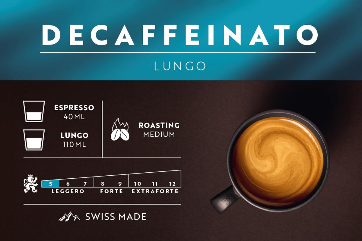 Café Royal Lungo Decaffeinato – Nespresso®-compatibele koffiecapsules, 100% Arabica, Intensität 5/12, Rainforest Alliance, cafeïnevrij, 100 capsules