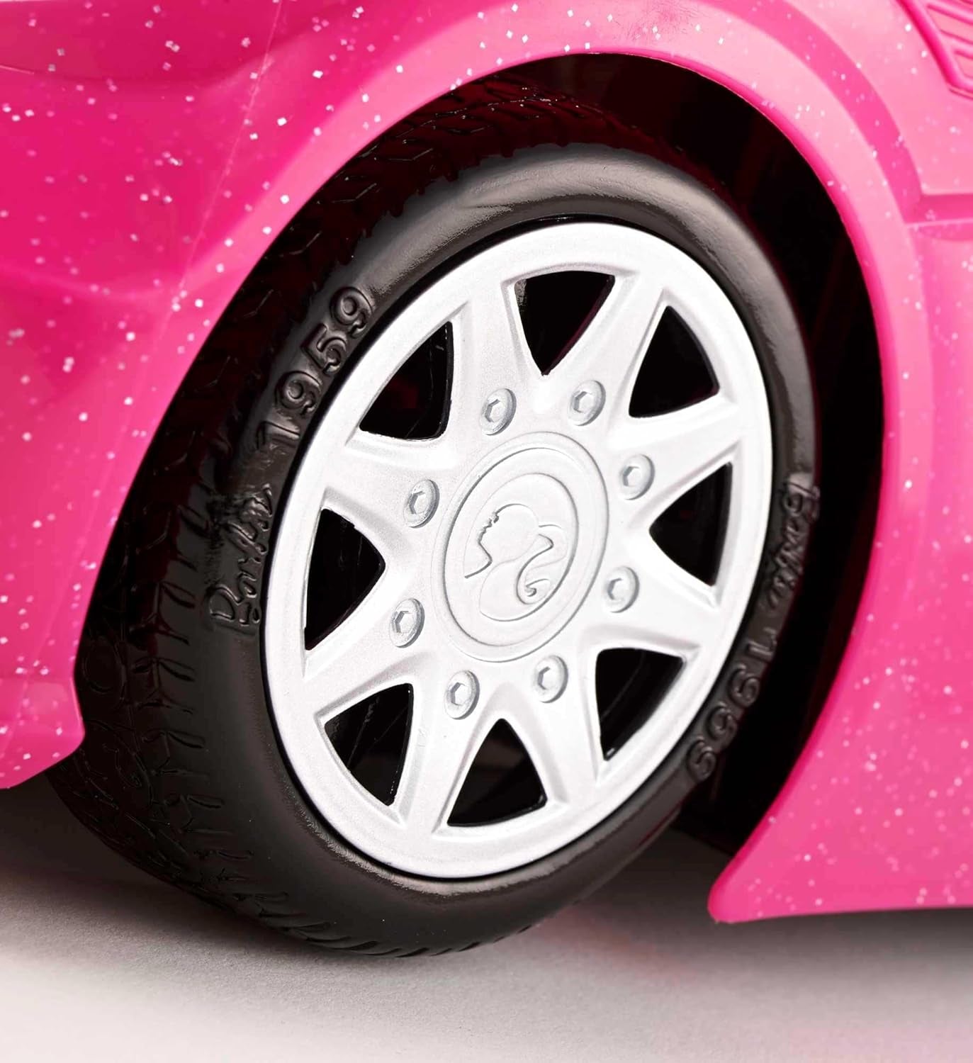 Barbie-pop en roze glitter-cabriolet, realistische banden, logo, speelgoed voor kinderen vanaf 3 jaar, DJR55