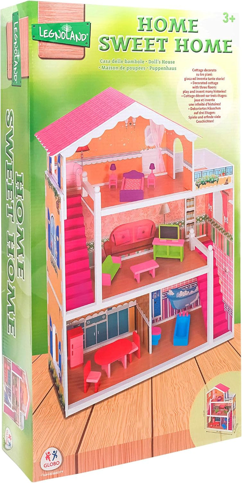 37916 - Poppenhuis - hout - 3 planken, - 17 accessoires Poppenhuizen Naty Shop
