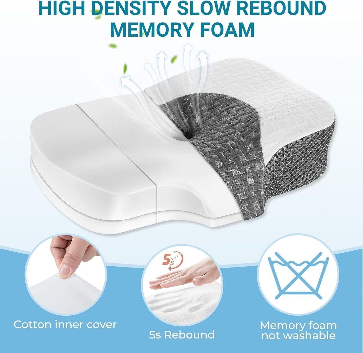 Elviros Memory Foam Orthopedisch kussen Nekpijnkussen Slaapkussen Ergonomisch nekkussen Neksteunkussen Anti-snurkkussen voor zijslapers Buikslapers Witte cervicale orthopedische kussens Naty Shop