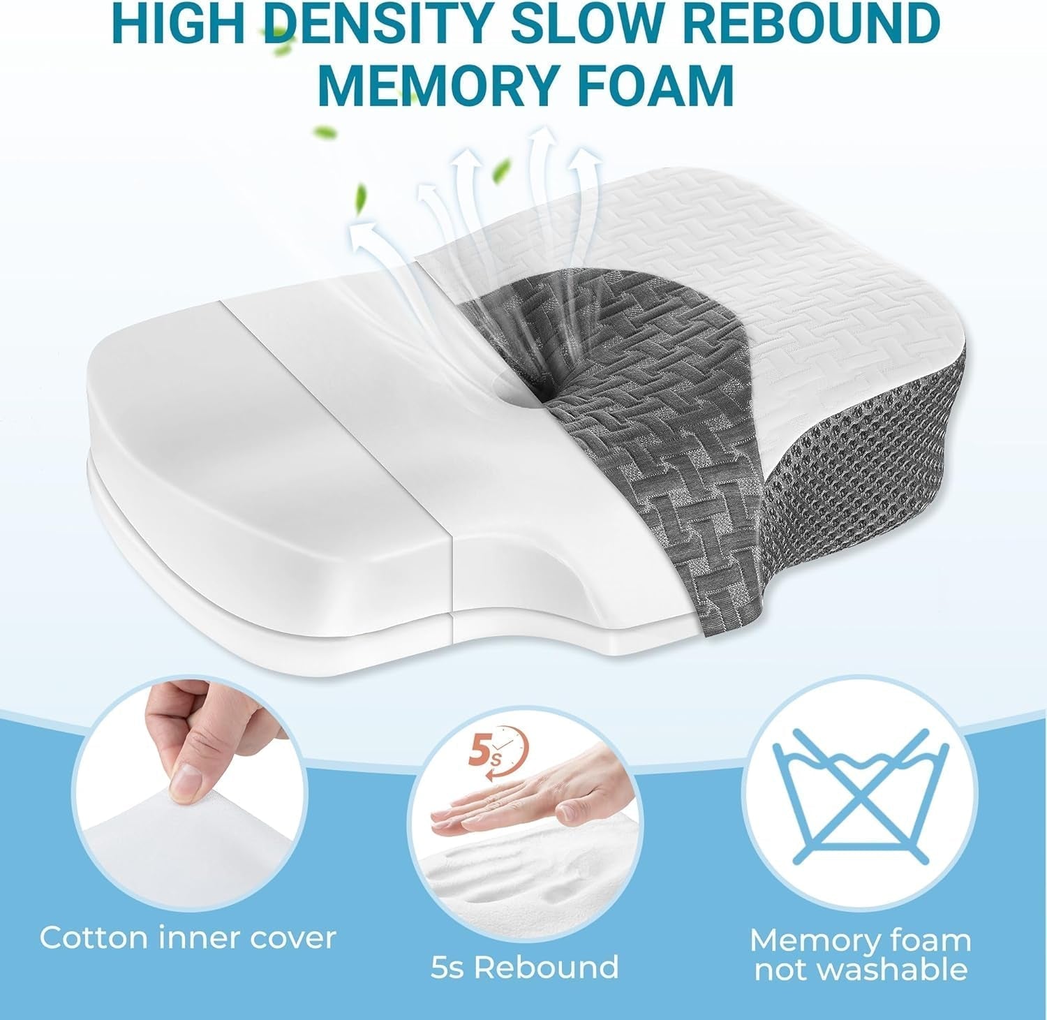 Elviros Memory Foam Orthopedisch kussen Nekpijnkussen Slaapkussen Ergonomisch nekkussen Neksteunkussen Anti-snurkkussen voor zijslapers Buikslapers Witte cervicale orthopedische kussens Naty Shop