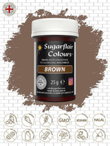 Sugarflair bruine kleurstofpasta, hooggeconcentreerde pastelkleurstof voor botercrème, fondant, royal icing, taartdecoraties en meer! Levendige voedselkleuring! - 25 gram