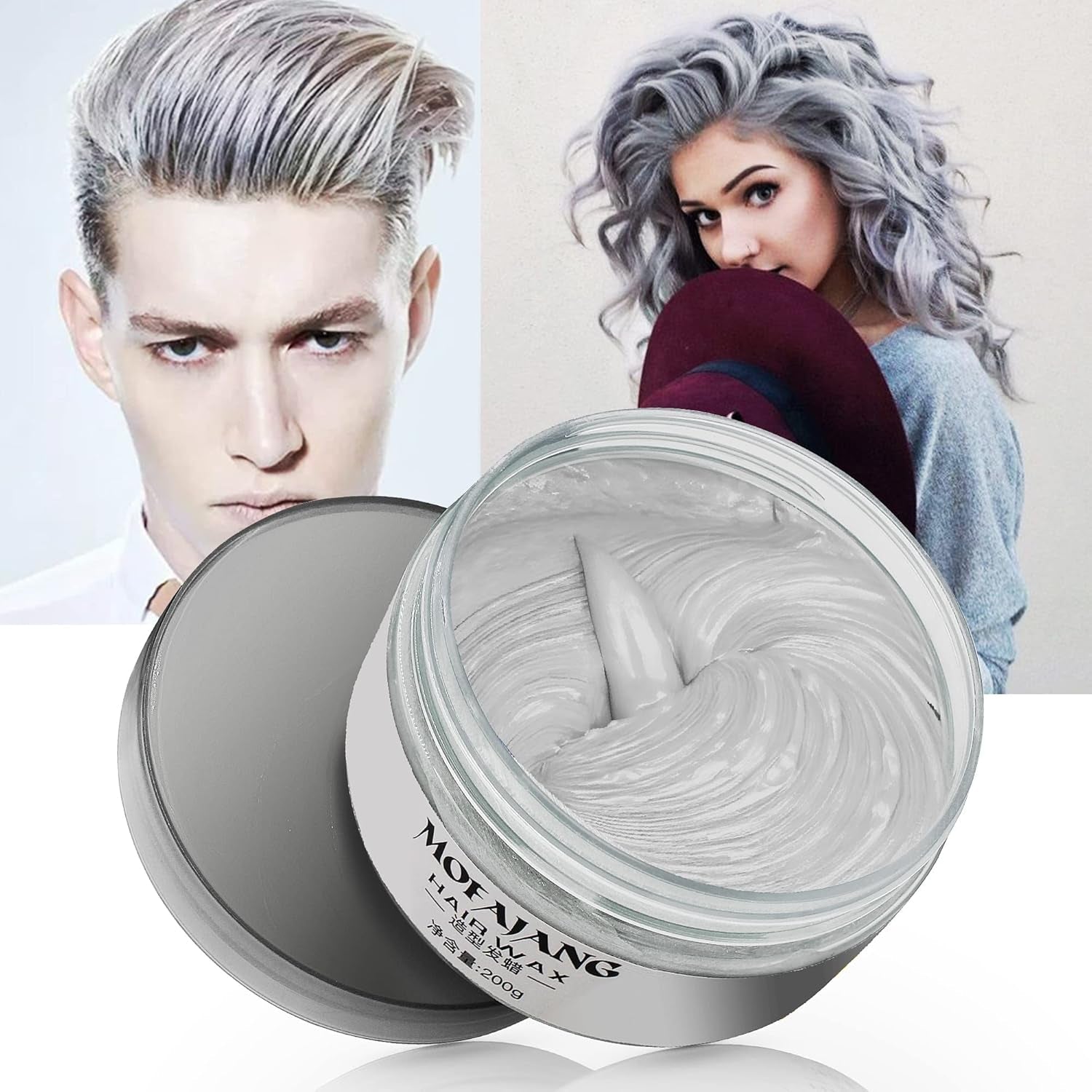 Tijdelijke haarkleur, styling haarkleur voor mannen vrouwen, natuurlijke haarpommade, haarverfwas voor feest, cosplay en Halloween, 4,23 oz (zilvergrijs) Naty Shop grijze haarverf