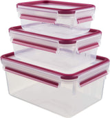 Emsa 515585 Voedselclip & Sluiting | 3-delige set | kunststof | transparant / groen | 0,55 / 1 / 2,2 liter Voedselbewaardozen Naty Shop Framboos 0,55 L+1,00 L+ 2,20 L