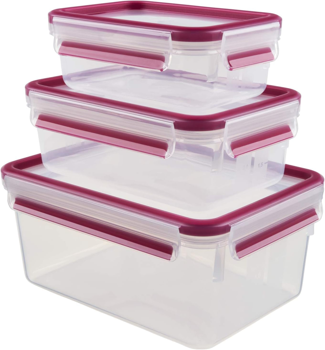 Emsa 515585 Voedselclip & Sluiting | 3-delige set | kunststof | transparant / groen | 0,55 / 1 / 2,2 liter Voedselbewaardozen Naty Shop Framboos 0,55 L+1,00 L+ 2,20 L