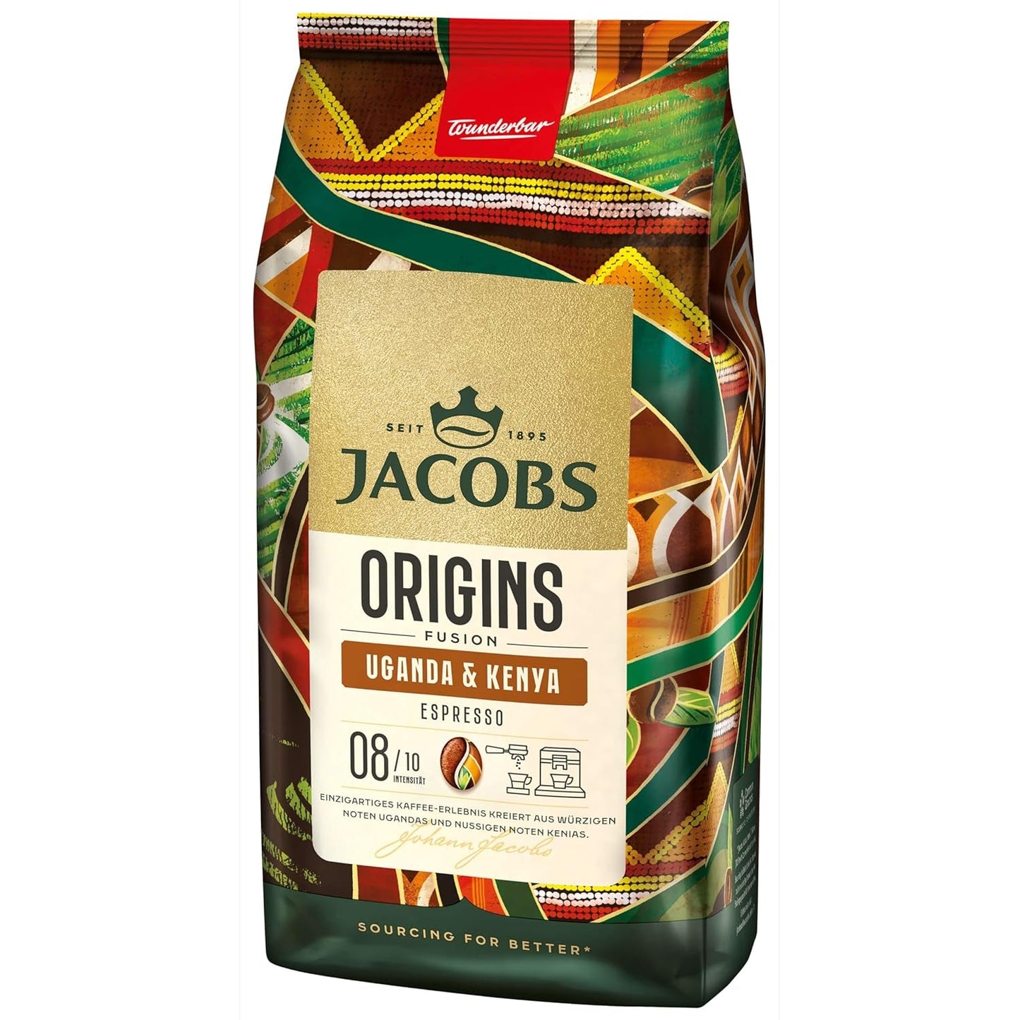 Jacobs Origins Oeganda en Kenia koffiebonen, volle espresso met een kruidige toon, sterkte 8/10, hele koffiebonen, 1 kg