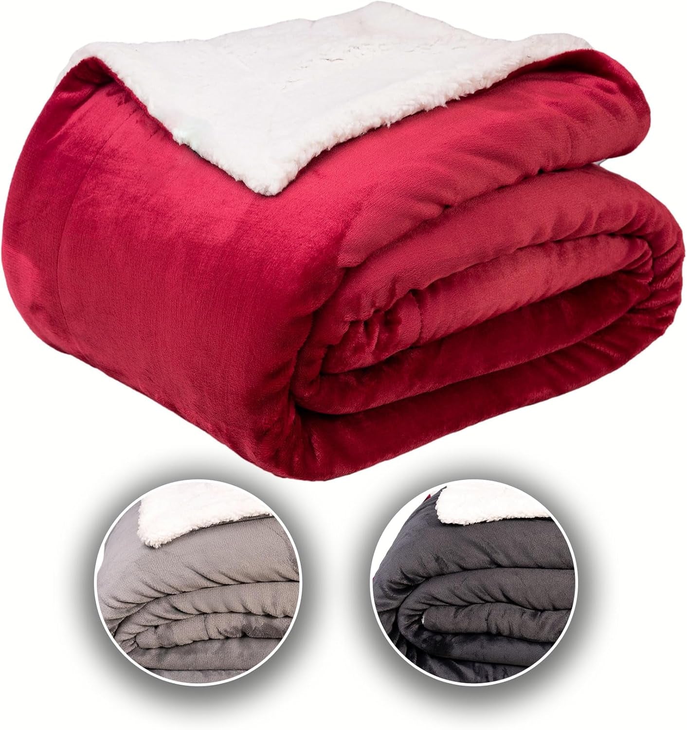 Komfortec gezellige deken 150X200 Cm, Oeko-Tex gecertificeerde pluizige fleece deken, warme sherpa deken voor de bank, dikke deken voor de bank, bordeaux Bedden en dekens Besuche den Komfortec-Store Burgundy 150 X 200 Cm