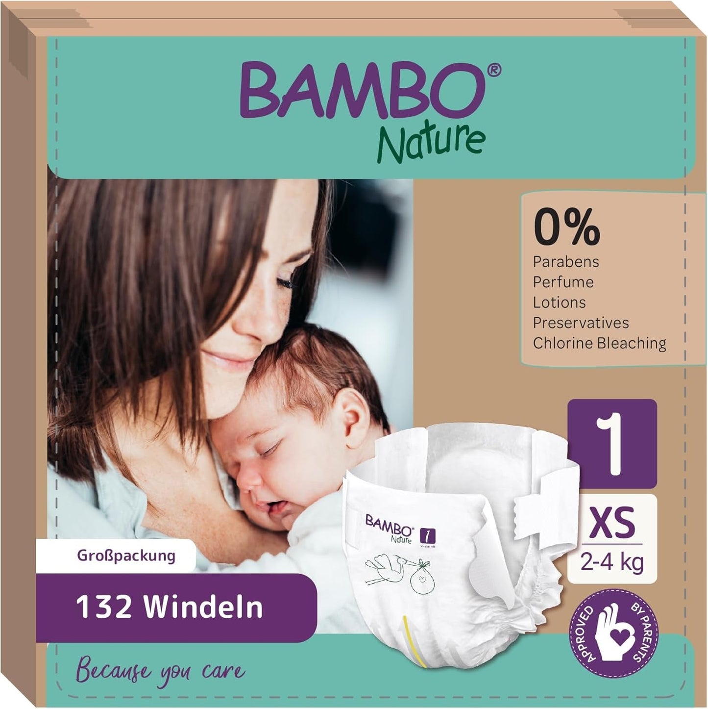 Bambo Nature Babyluiers, maat 1 (2-4 kg), maanddoos van 132 stuks | Premium luiers met verbeterde lekbescherming | Ultiem comfort en vrijheid voor pasgeborenen | Dermatologisch geteste luiers