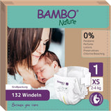 Bambo Nature Babyluiers, maat 1 (2-4 kg), maanddoos van 132 stuks | Premium luiers met verbeterde lekbescherming | Ultiem comfort en vrijheid voor pasgeborenen | Dermatologisch geteste luiers