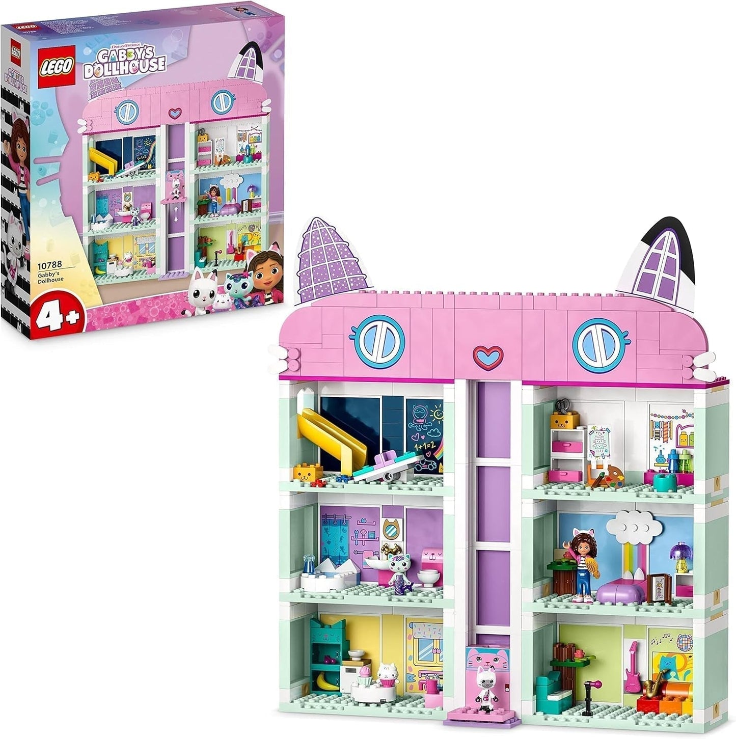 Lego 10788 Gabby's poppenhuis speelgoedset, 8 kamers en 4 verdiepingen Gabby's poppenhuis speelgoed met Pandi, Meerkat, Kuchi figuren en accessoires, cadeau voor 4-jarige meisjes, jongens en kinderen Bouwsets Besuche den LEGO-Store Single