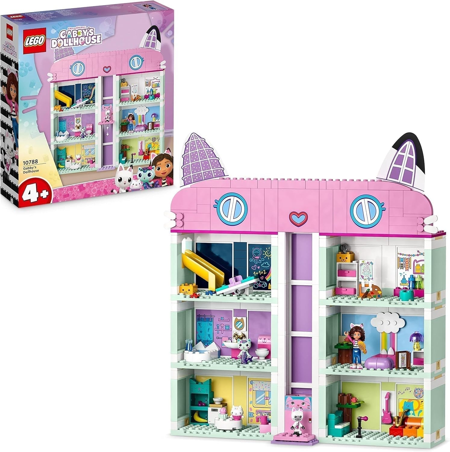 Lego 10788 Gabby's poppenhuis speelgoedset, 8 kamers en 4 verdiepingen Gabby's poppenhuis speelgoed met Pandi, Meerkat, Kuchi figuren en accessoires, cadeau voor 4-jarige meisjes, jongens en kinderen Bouwsets Besuche den LEGO-Store Single