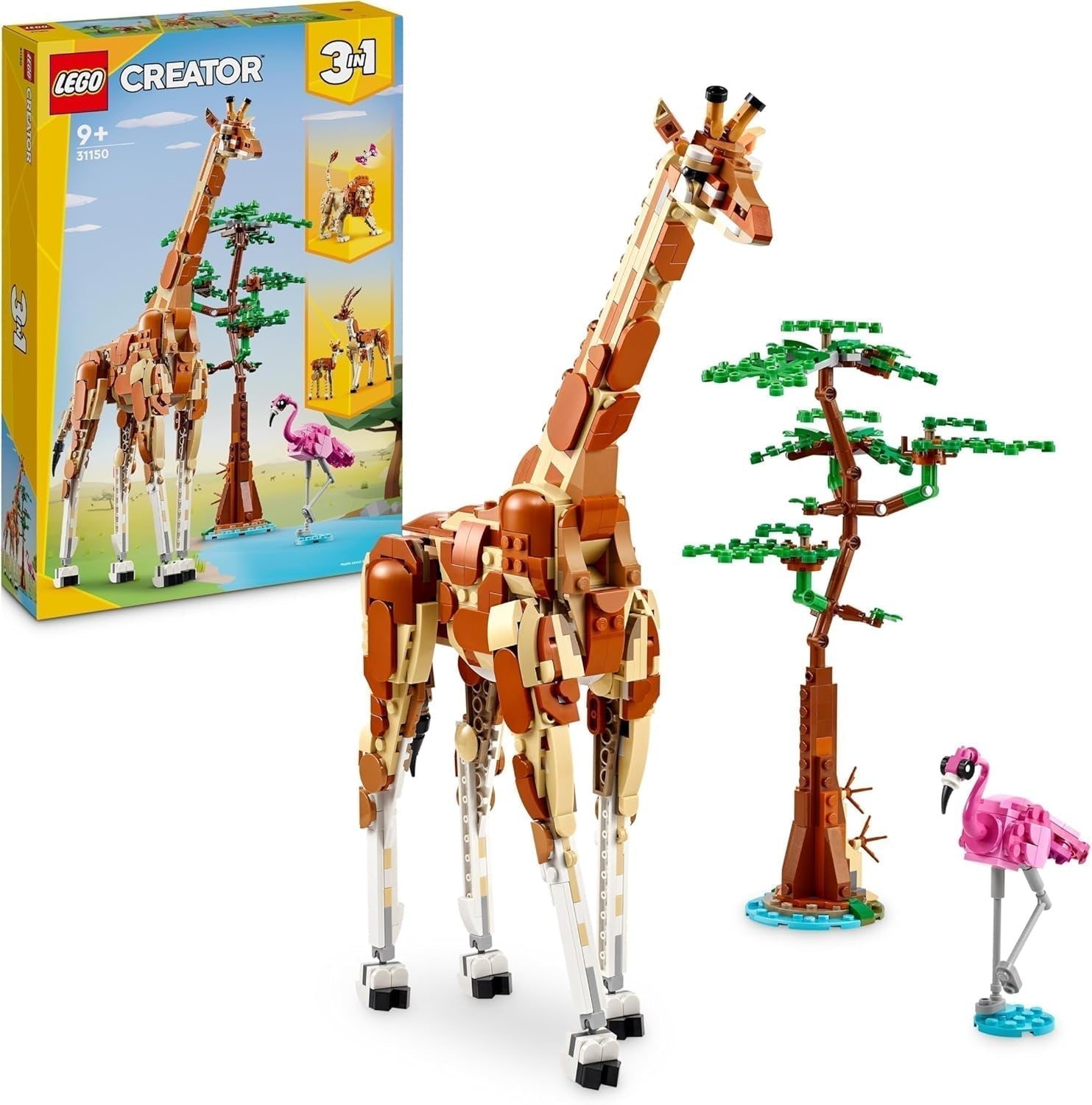 LEGO Creator 3In1 Dierensafari, creatieve set met dierenfiguren, 3 bouwopties: speelgoedgiraffe, gazelle en leeuw, speelgoeddieren voor meisjes en jongens, natuurlijk cadeau voor kinderen vanaf 9 jaar 31150 Bouwsets Beuche in LEGO-Store Single