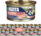 Bozita Mousse MSC Zalm - 12 x 85g kattennatvoer met een fijne textuur van mousse en zalm - graanvrije receptuur, geen toegevoegde suikers of kleurstoffen - met postbiotica ter ondersteuning van de darmflora
