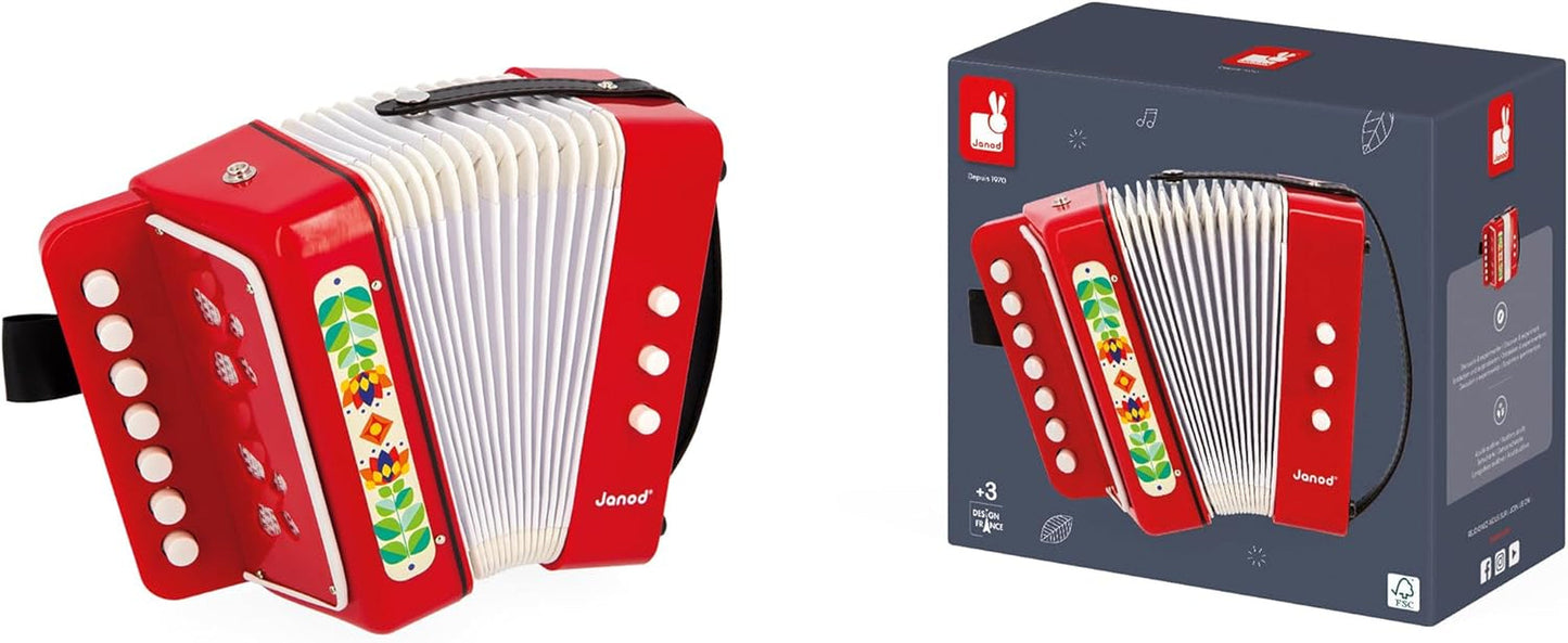 Janod - Accordeon Gioia - Muziekinstrument voor kinderen - Rollenspel en vroeg muzikaal onderwijs - Met riem - Vanaf 3 jaar, J07654 Jucarii Bebe Naty Shop