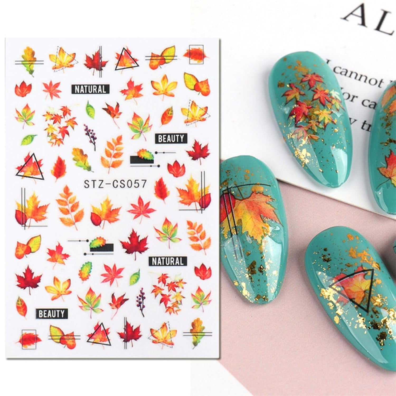 JMEOWIO Nagelsticker Herbst 9 Blatt Nail Art Sticker Selbstklebend Nagelaufkleber Kürbis Ahornblatt Erntedankfest Decoratie Nageldesign Zubehör