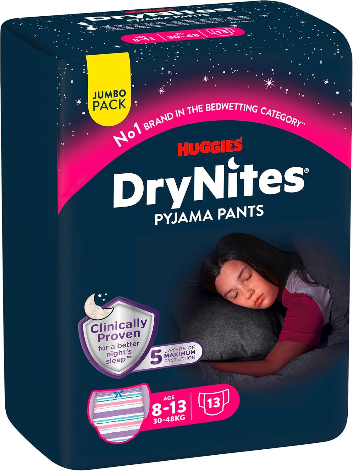 Huggies DryNites Nachtelijke bedplasluiers voor jongens van 13 tot ongeveer 8-13 jaar (30-48kg) 33-delig (3x11) Jumbo Maandpakket XL Luierslipjes Vazba Badproducten