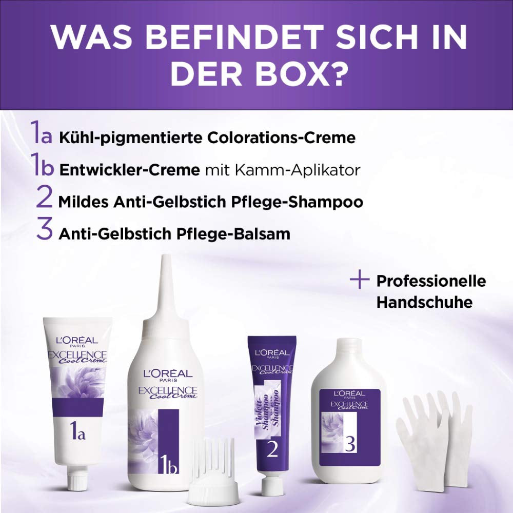 L'Oréal Paris Permanente haarverf met ultrakoel kleurresultaat, 100% dekking van grijs haar, set met kleuring, shampoo en verzorgende crème, Excellence Cool Creme, No. 7.11 Ultracool middenblond (Blond) Naty Shop haarverf
