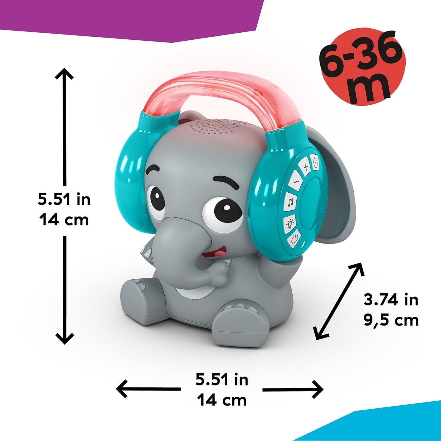 Baby Einstein Earl the Elephant Bluetooth-geluidsmachine, muzieksysteem + nachtlampje, baby- tot peuterspeelgoed Bebe Naty Shop
