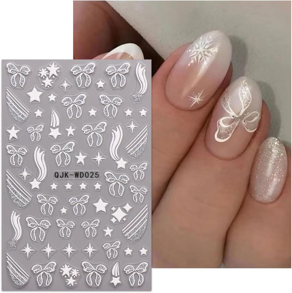 JMEOWIO Nagelsticker Bunte Herz Schleife 6 Blatt Nail Art Sticker Selbstklebend Nagelaufkleber Decoratie Nageldesign Zubehör