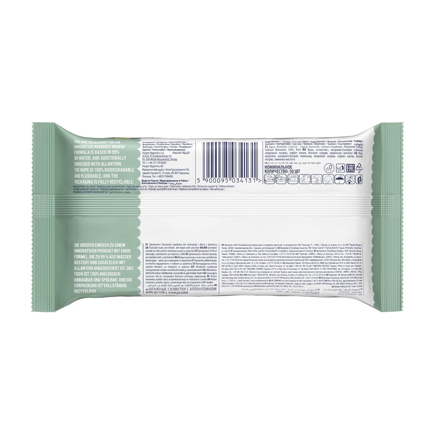 Cleanic Baby Eco Pure Water Vochtige Doekjes – (1 x 50 st.) Vochtige doekjes voor kinderen en zuigelingen – geurvrij, doorspoelbaar, gevoelige huid – 50 st.