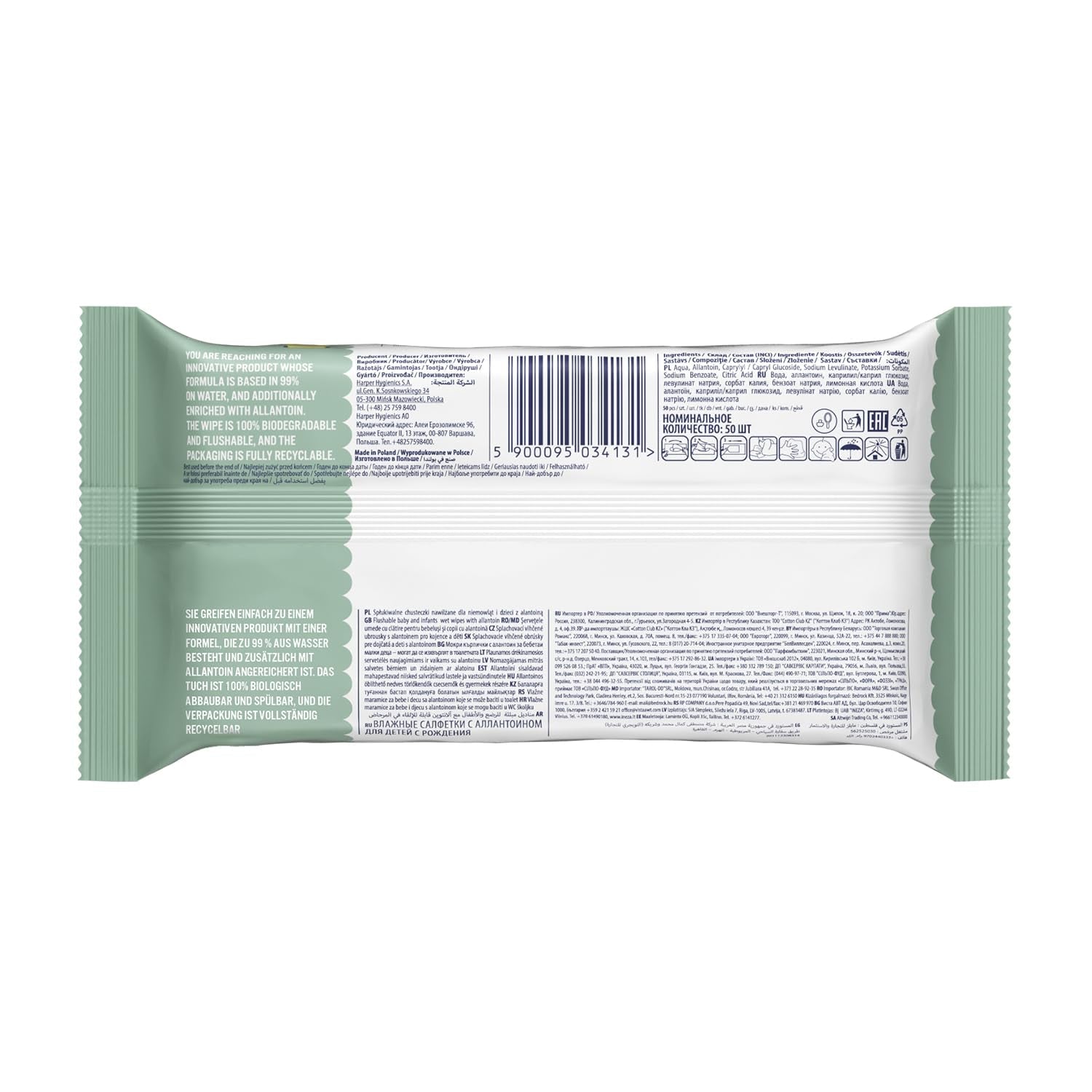 Cleanic Baby Eco Pure Water Vochtige Doekjes – (1 x 50 st.) Vochtige doekjes voor kinderen en zuigelingen – geurvrij, doorspoelbaar, gevoelige huid – 50 st.