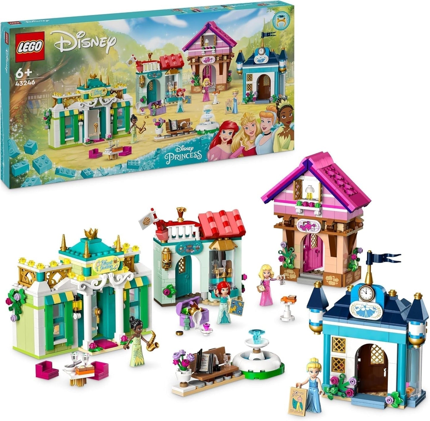 LEGO Disney Princess: Disney Princess avonturenmarkt, speelgoedhuis met 4 poppen waaronder Assepoester en Ariël, speelset met schatkaart, cadeau voor meisjes en jongens vanaf 6 jaar 43246 Bouwsets Besuche den LEGO-Store Single