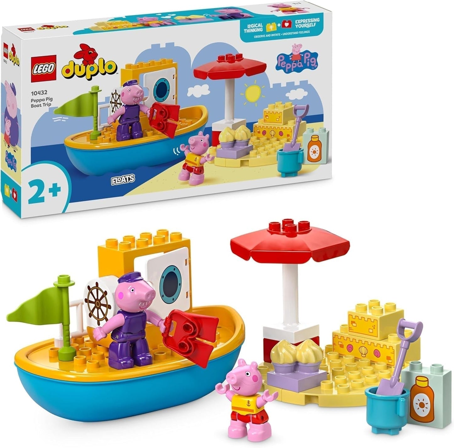 LEGO DUPLO Peppa's boottocht: bouw en herbouw speelgoedboot speelset met 2 figuren, creatief speelgoed, cadeau-idee voor 2-jarigen, jongens en meisjes 10432 bouwsets Bekijk de standaardtitel van de LEGO-winkel