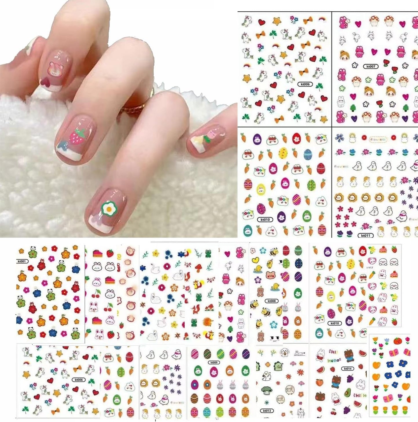Leuke nagelstickers voor kinderen 20 vellen 3D-nagelstickers Glow In The Dark Bloemen Kleurrijke nagelkunstdecoratie Nagelstickers Zelfklevende stickers DIY Decoratie Accessoires