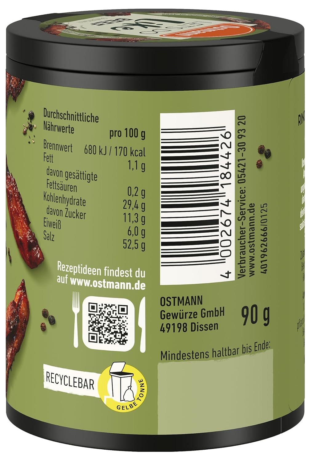 Ostmann Gewürze - Laten we doen zoals rundvlees | Rindfleisch-Geschmack voor ongewürzte Fleischersatzprodukte | Gewürzsalz für Seitan, Tofu, Vegetarische en Veganistische Gerichte | 90 g in Metalldose-recyclereep