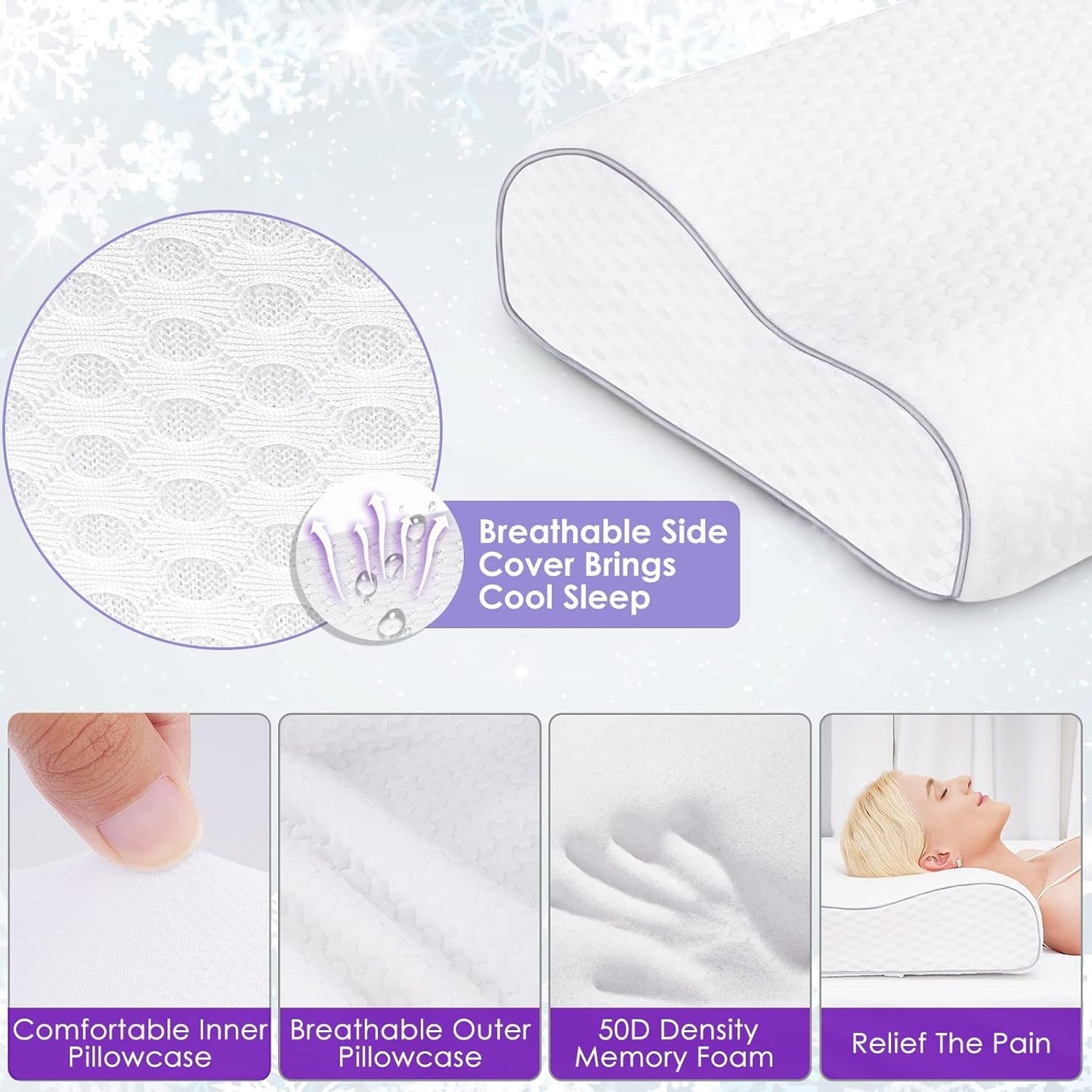 BDTFO Nekpijn Memory Foam Kussen Orthopedisch Cervicaal Contourkussen Neksteun voor de buikzijslaper met wasbare ademende ritssluiting Cervicale orthopedische kussens Naty Shop