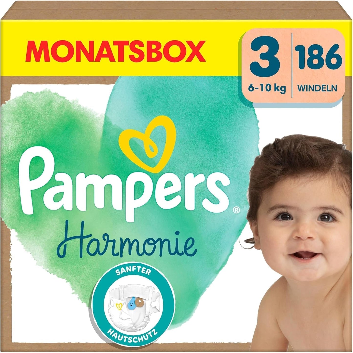 Pampers Harmony luiers maat 1, 180 luiers, 2kg-5kg, zachte huidbescherming met 100% Pampers bescherming