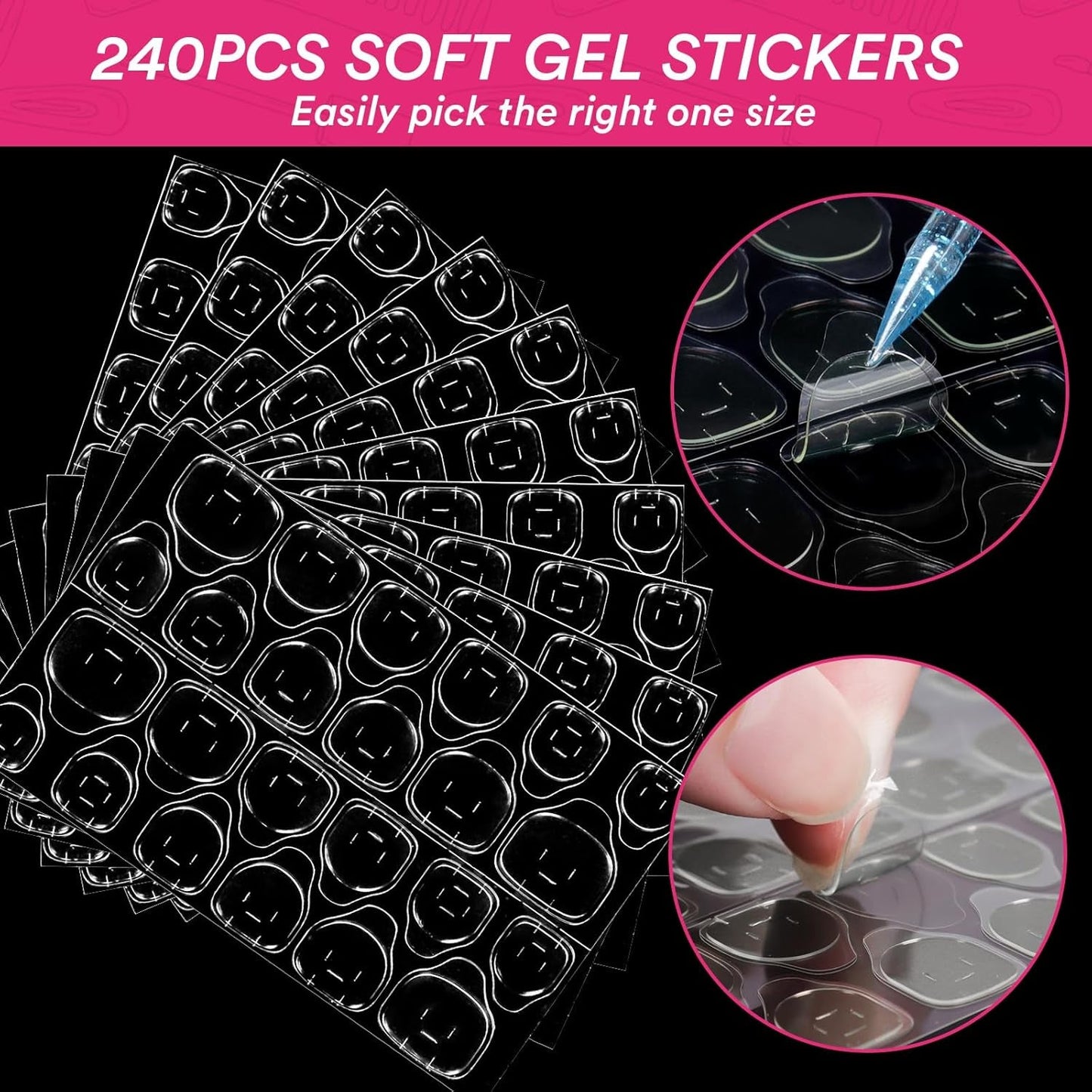 Alyvisun Ballet nageltips, 500 stuks volledig dekkende acryl nageltips met 240 stuks nagelstickers set, 10 maten transparante gelnageltips Zachte gelnageltips Ballerina nageltips