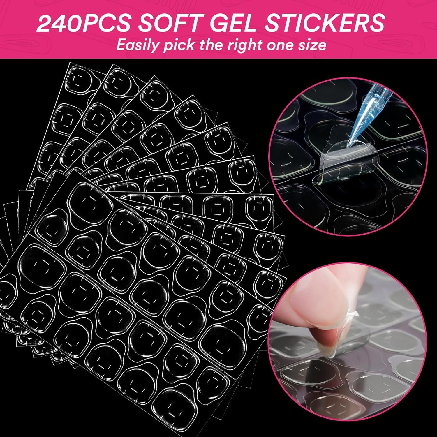 Alyvisun Ballet nageltips, 500 stuks volledig dekkende acryl nageltips met 240 stuks nagelstickers set, 10 maten transparante gelnageltips Zachte gelnageltips Ballerina nageltips