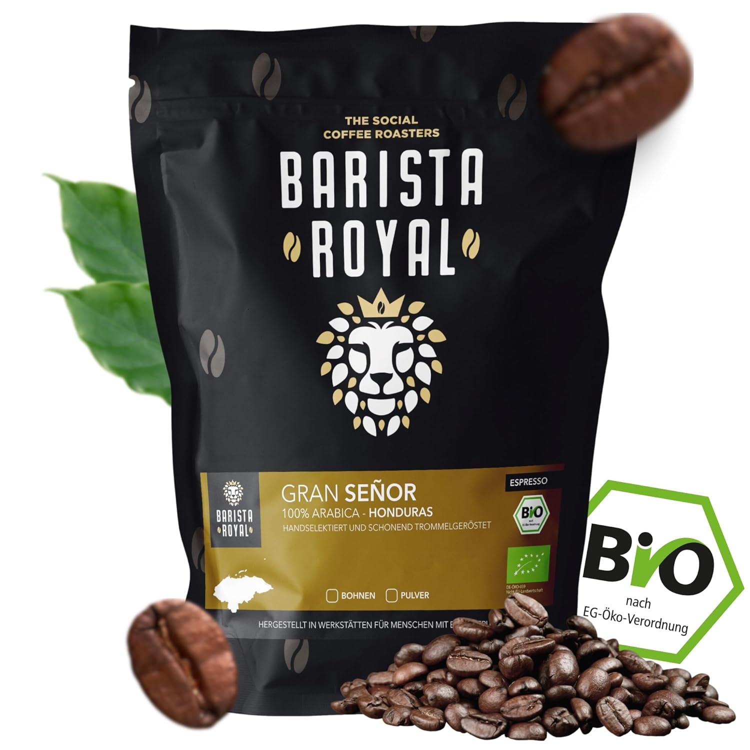 BARISTA ROYAL Bio Espressobohnen 1kg "Gran Señor" | Verse Kaffeebohnen rechtstreeks uit Honduras | 100% Arabica Espressoganze Bohnen | Ideaal voor volautomatische en Siebträger