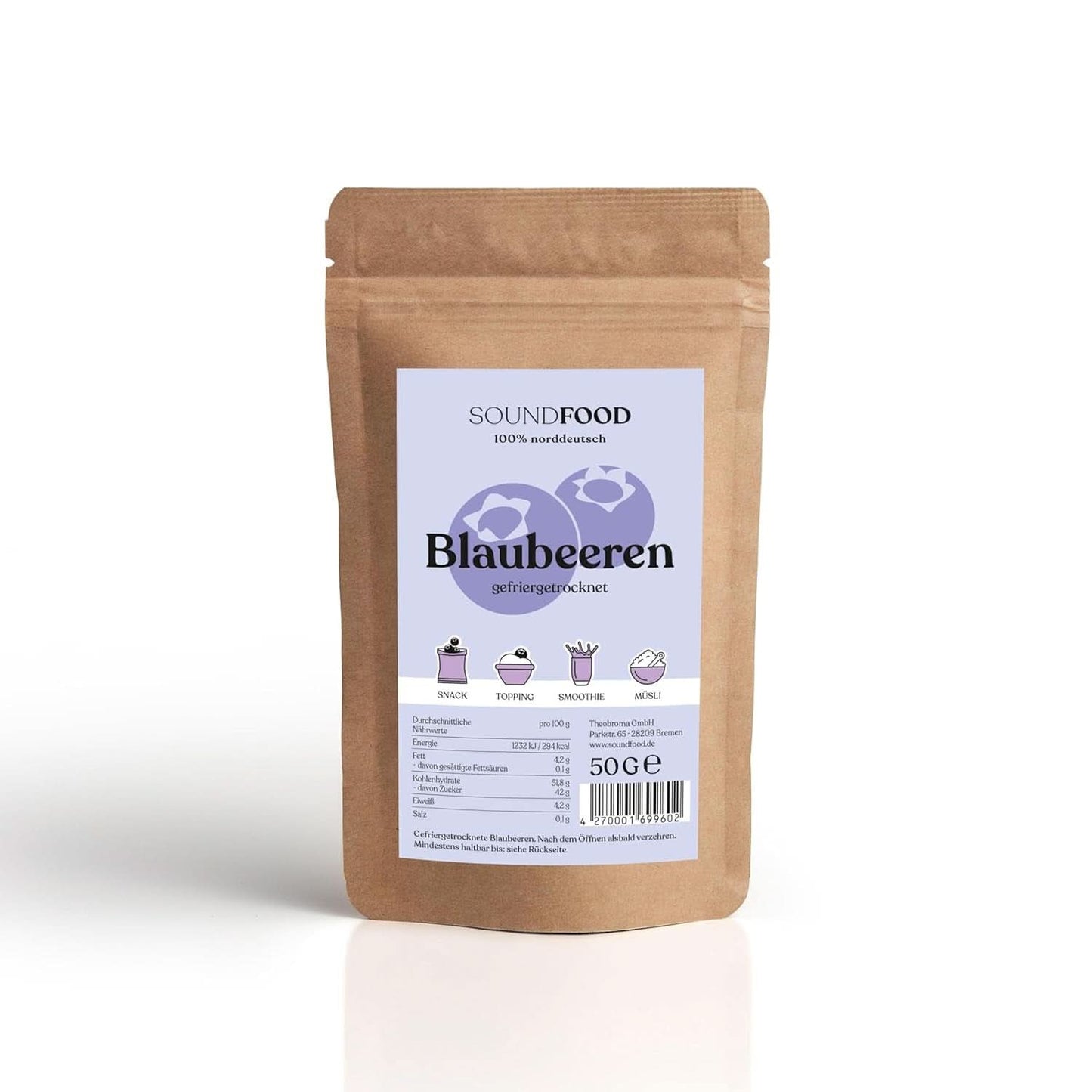 Gevriesdroogde blauwe bessen, heel uit Duitsland Oogst 2023, 50 gram Naty Shop gedehydrateerde producten 50 gram
