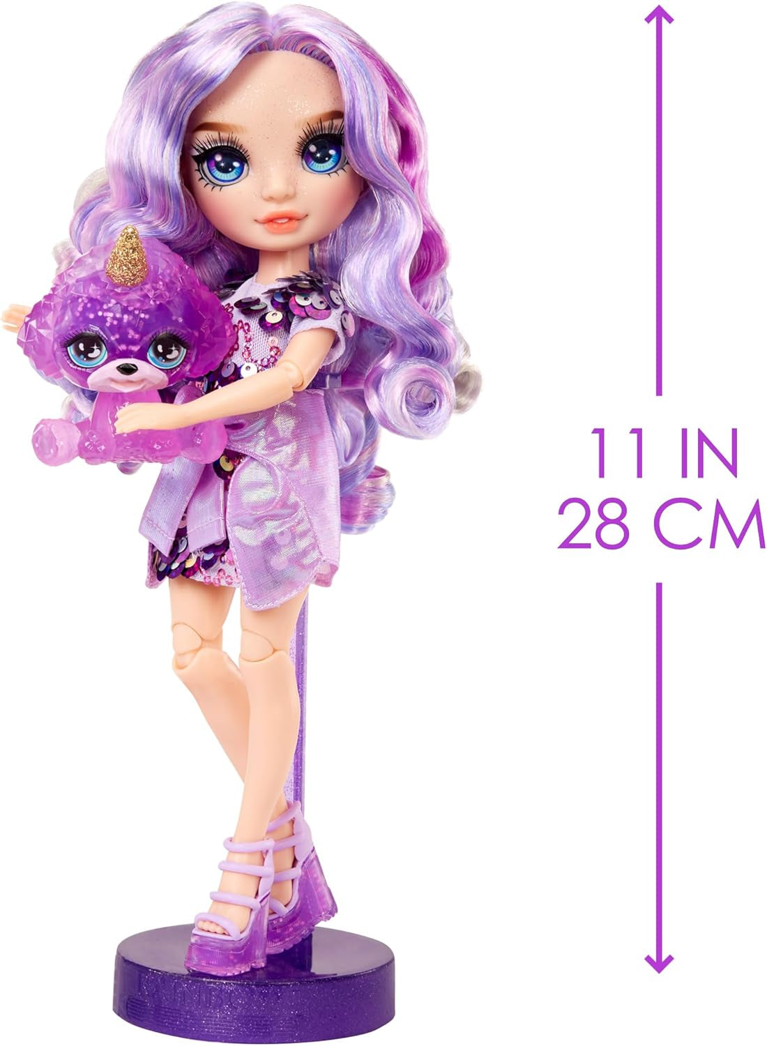 Rainbow High Fashion pop met slijm en huisdier - paars - 28 cm glitterpop met glitterslijm, magisch huisdier en modeaccessoires - speelgoed voor kinderen - ideaal voor 4-12 jaar