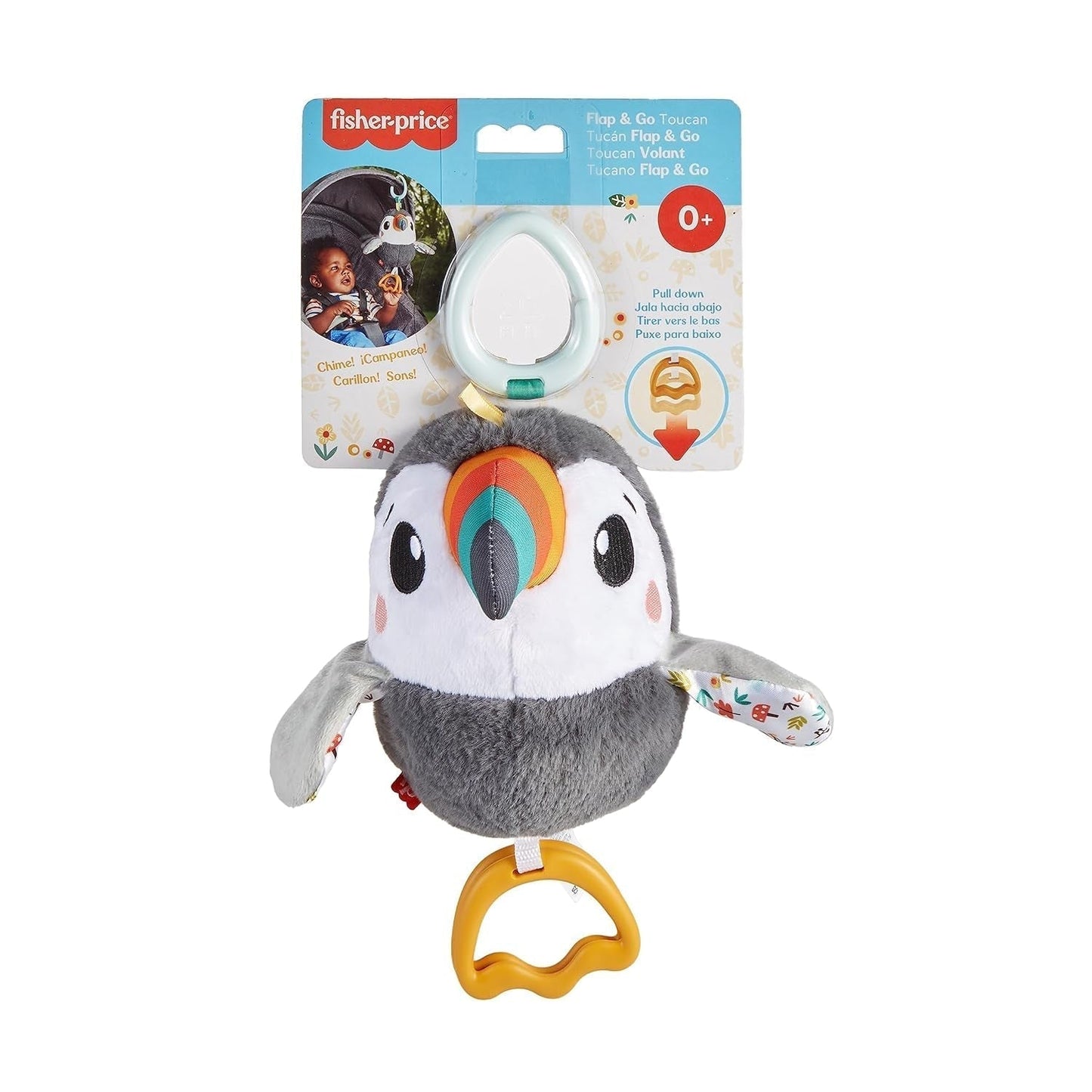 FISHER-PRICE Flap & Go Toekan - Wandelwagenknuffel Bevordert de fijne motoriek en zintuiglijke vaardigheden bij pasgeborenen vanaf de geboorte HNX66 Babyspeelgoed Naty Shop
