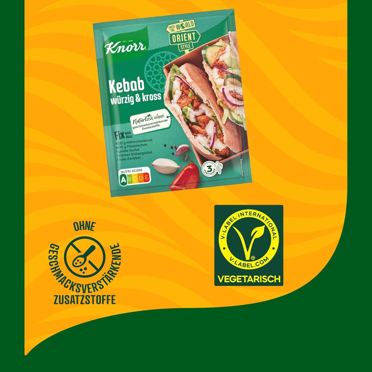 Knorr Fix Kebab voor een würzig en krosses Hähnchen Gericht ohne geschmacksverstärkende Zusatzstoffe 3 Portionen