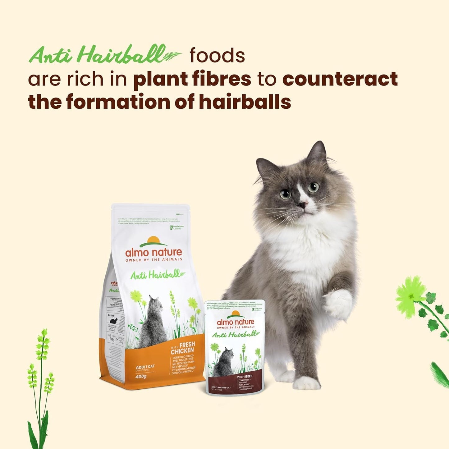 Almo Nature Functional - Anti-haarballen - Natvoer voor volwassen en volwassen katten - met puppy's - Bestrijdt de vorming van haarballen - 70 g (pak van 30)