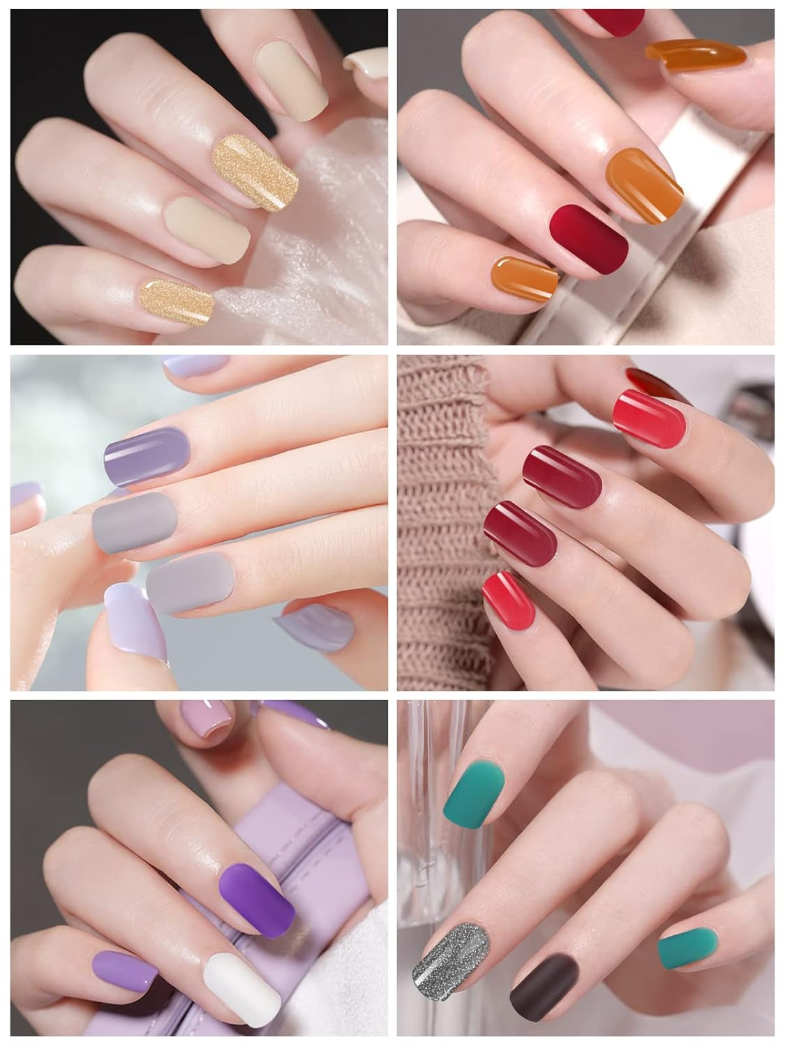 EBANKU 576 stks korte druk op nagels met nagellijm, 12 kleuren korte matte kunstnagels, 8 korte glanzende kunstnagels, 4 glitter kunstnagels