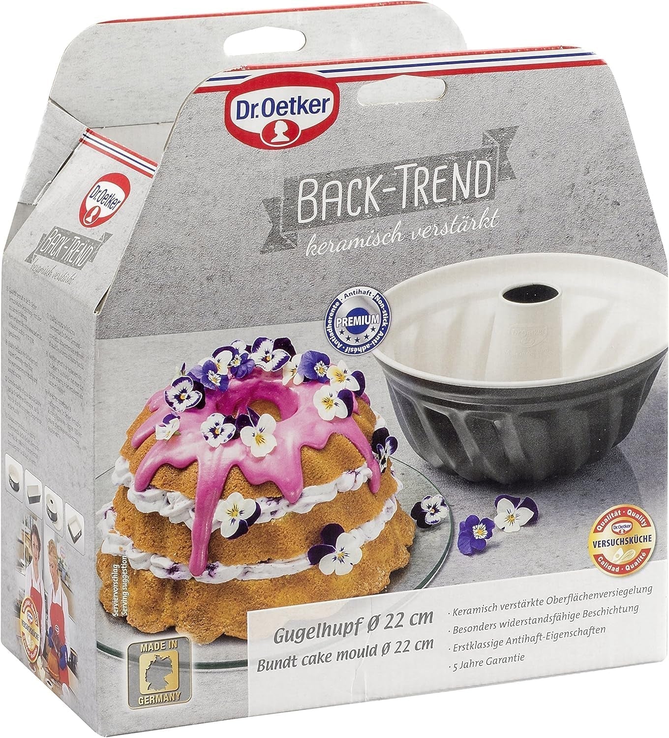 Dr. Oetker Gugelhupfform Ø 22 Cm BACK-TREND, Backform Für Gugelhupf, Runde Bundform Aus Stahl Mit Keramisch Verstärkter Antihaft-Beschichtung (Farbe: Creme/Anthrazit), Menge: 1 Stück Vormen en bakplaten Naty Shop