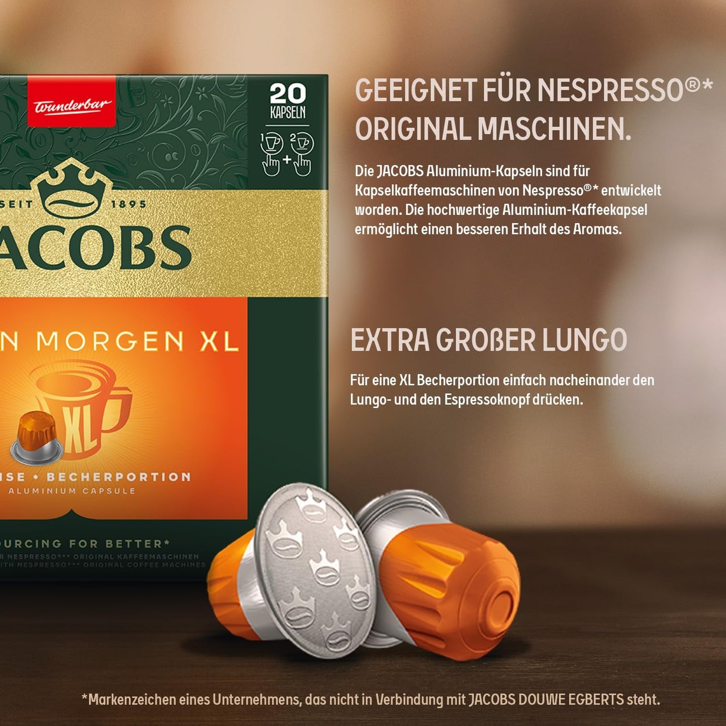 Jacobs Kaffeekapseln Guten Morgen XL Intense, Intensität 8/12, 10 x 20 Getränke, Nespresso* compatibel Kaffee Kapseln, 200 Kapseln