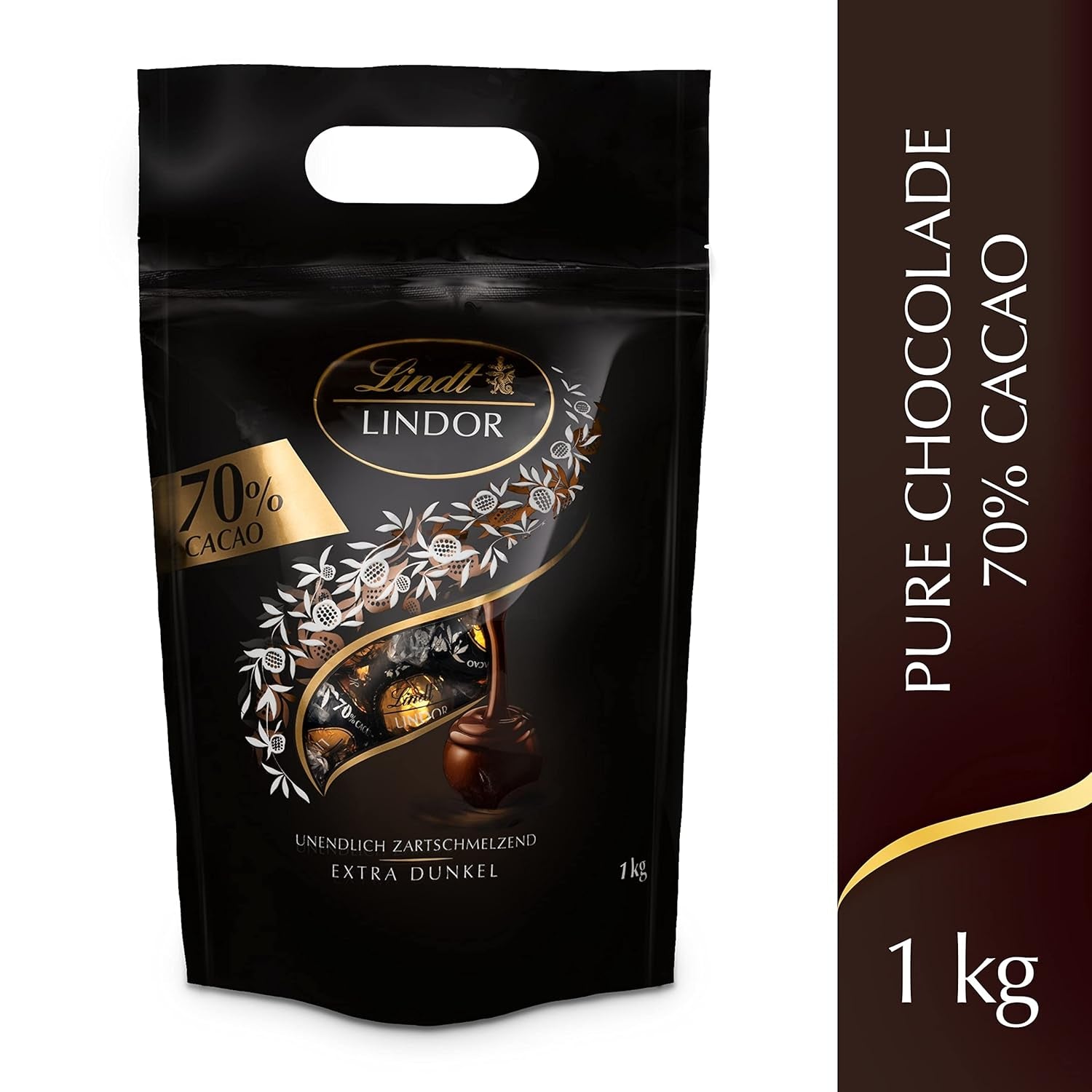 Lindt LINDOR Extra pure chocoladeballetjes en LINDOR Aardbeiencreme chocoladeballetjes | Hersluitbare zak van 1 kg | ca. 80 witte chocoladebolletjes met aardbeiencrème