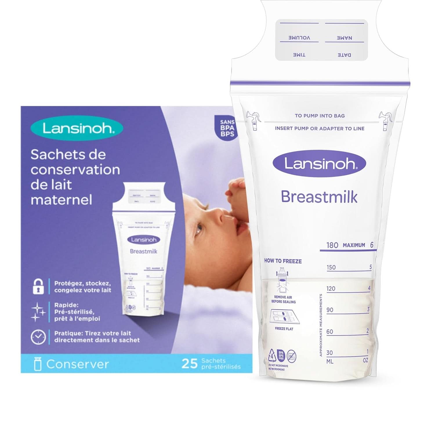 Lansinoh bewaarzakjes voor moedermelk, 25 stuks Voedings- en borstvoedingsaccessoires Bebe Naty Shop