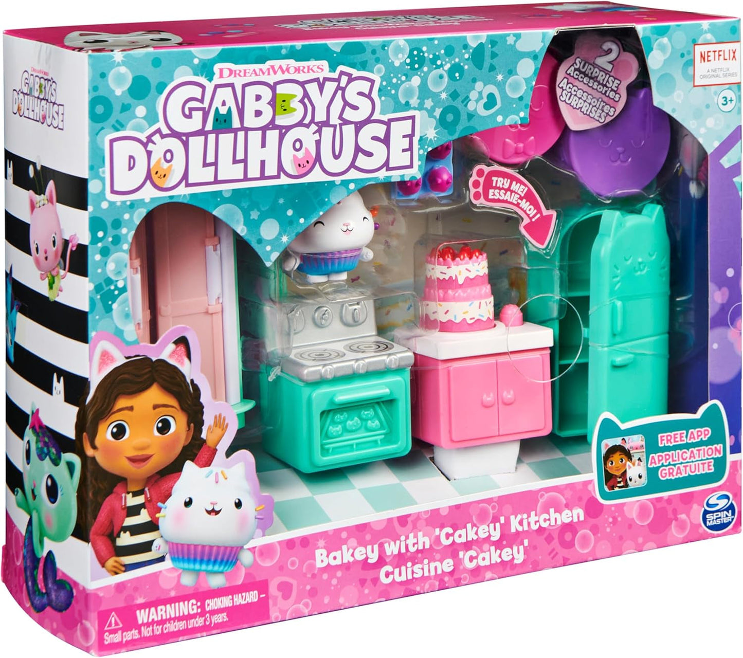 GABBY'S DREAMWORKS POPPENHUIS - Deluxe kamer, Cakey Confectionery, Kuchi Kitchen (Roemeens: Cakey), 3 meubels en 2 verrassingsdozen met accessoires, geschikt voor kinderen vanaf 3 jaar