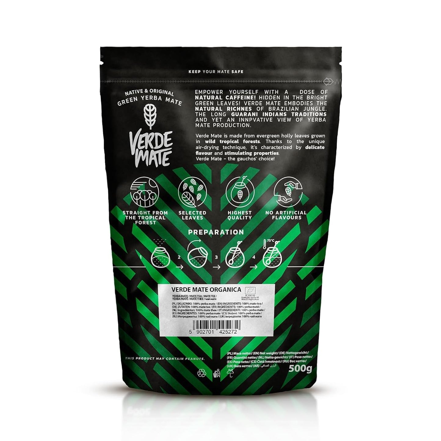 Verde Mate Green Orgánica 500 G – Biologische Yerba Mate uit Brazilië – rookvrij en zorgvuldig verwerkt 0,5 kg