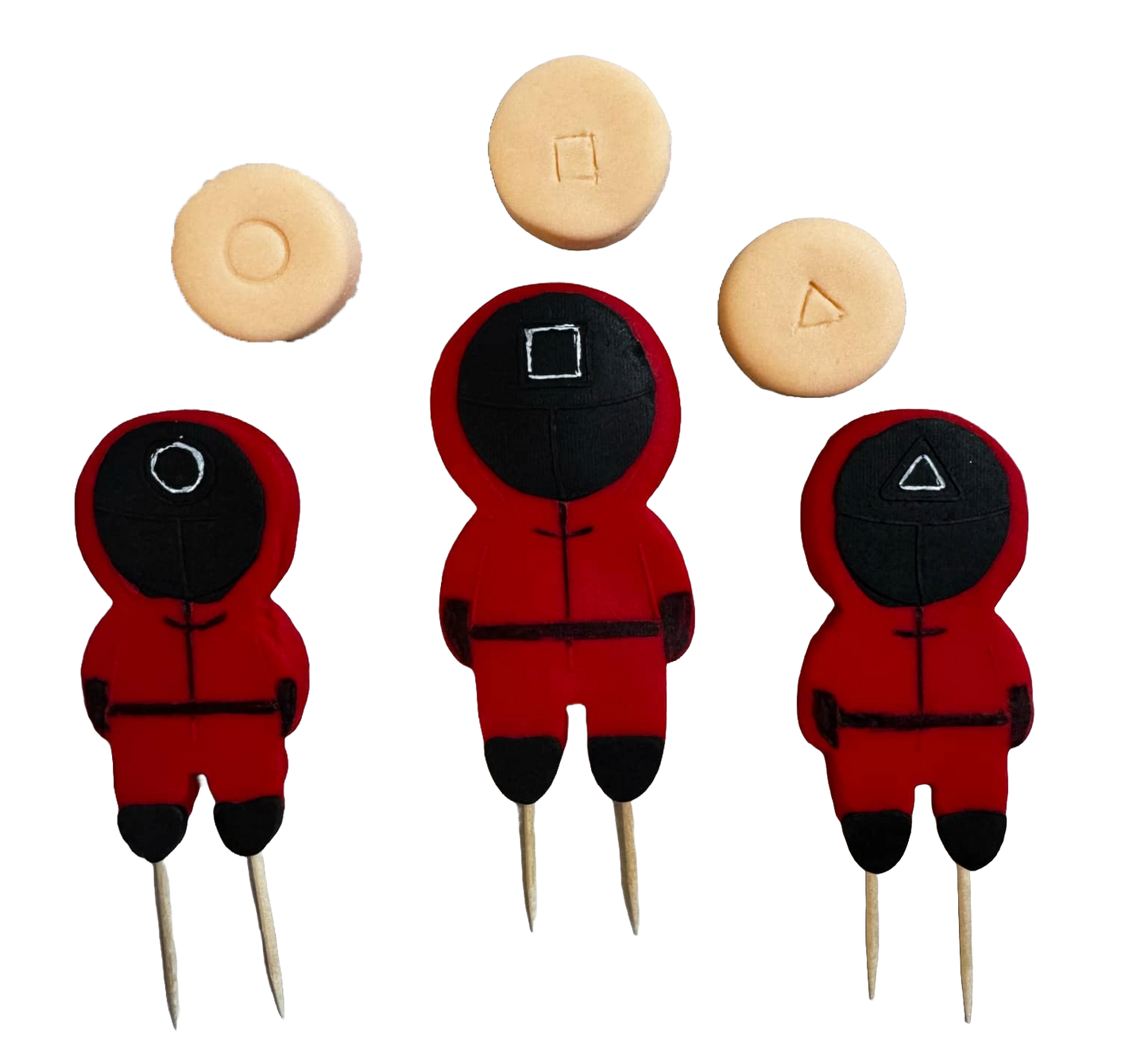 Set van 6 eetbare suikerpasta-decoraties, Squid Game Sugar Paste Decorations Nati Shop
