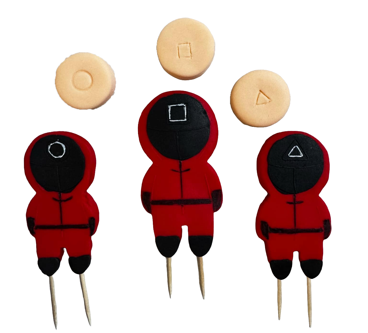 Set van 6 eetbare suikerpasta-decoraties, Squid Game Sugar Paste Decorations Nati Shop