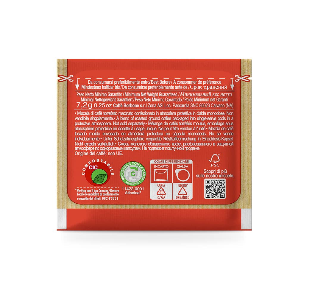 Caffè Borbone Composteerbare Kaffeepads, Rote Kaffeemischung - 150 Pads - Compatibel met ESE Systeem Papierblokken 44 mm
